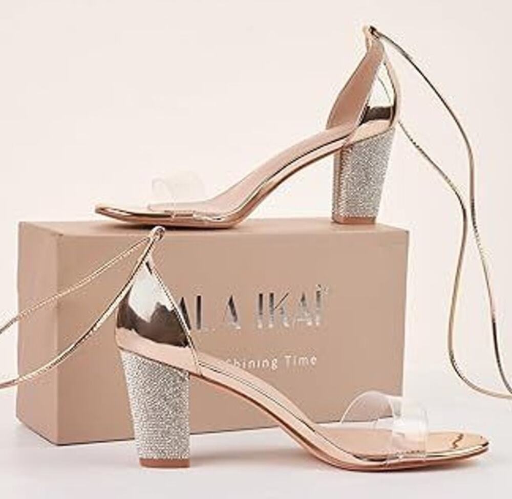 NEW Women's Size EU 41.5/US 11.5 Clear Open Toe Strappy Rhinestone Heels Sandals